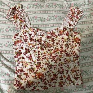 Forever 21 Floral Crop Top - Red and White